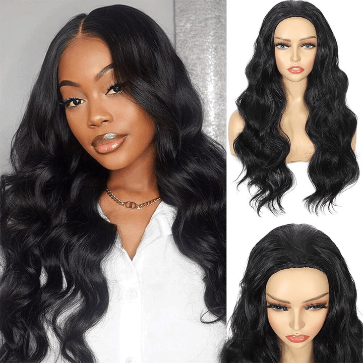 3-in-1 Flip Over Glueless Body Wave Half Wig with Drawstring & 2 Packs Crochet Feather Human Hair Extensions-RhisoHair