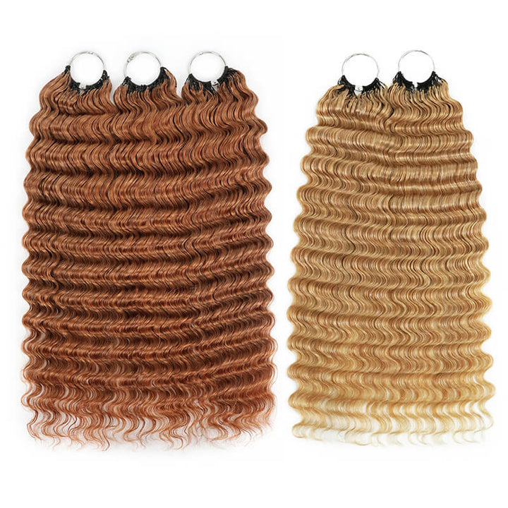 5Packs Crochet Hair Deal-2Mixed Colors Highlight Feather Crochet Human Hair Extensions in Multiple Textures Available