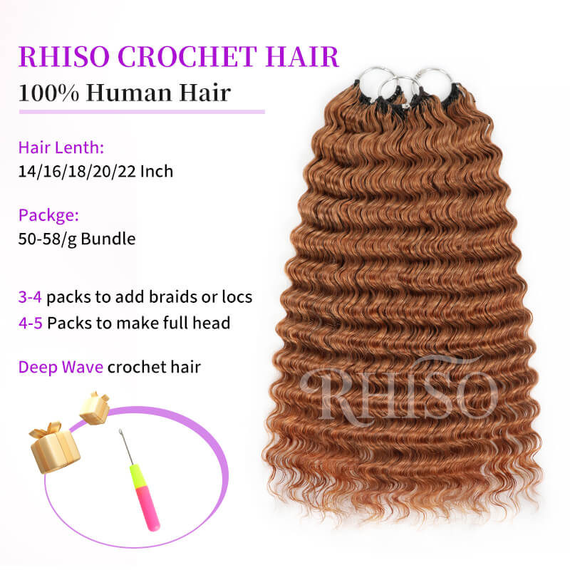 Pay3 Get5|3Packs #30 Copper Brown With 2Pack Natural Black Deep Wave Feather Crochet Human Hair Extension