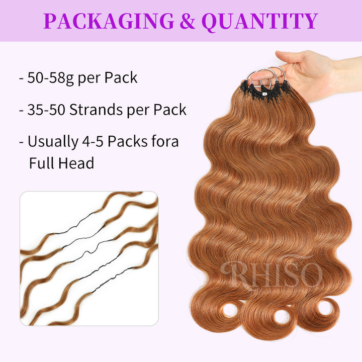 RhisoHair #30 Copper Brown Body Wave Crochet Hair Machine Made Feather Human Hair Extension