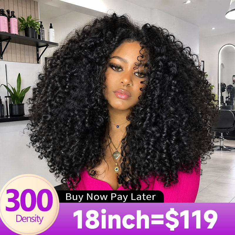 Flash Sale No Code: 300% Density Burmese Curly  13x6 HD Transparent Lace Frontal Wigs