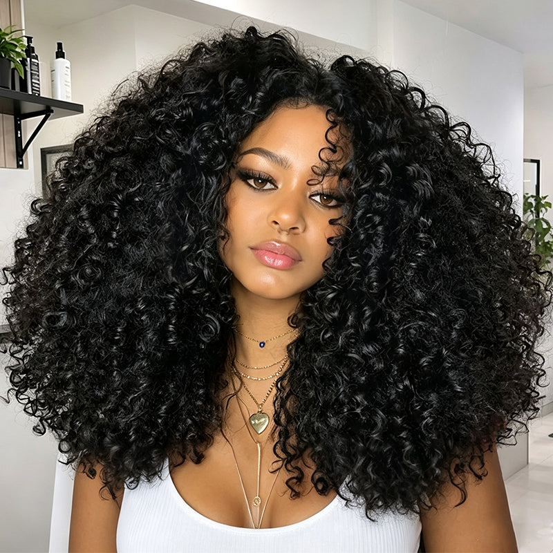 [Upgrade Strap] 300 Density Pull To Go Burmese Curly Wig 5x5/13x4 Glueless Human Hair Wig In Natural Black