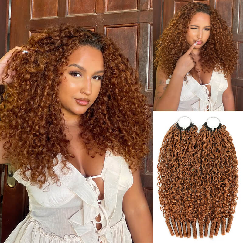 RhisoHair #30 Warm Chestnut Brown Burmese Curly Crochet Hair Machine Made Braiding Feather Human Hair Extension