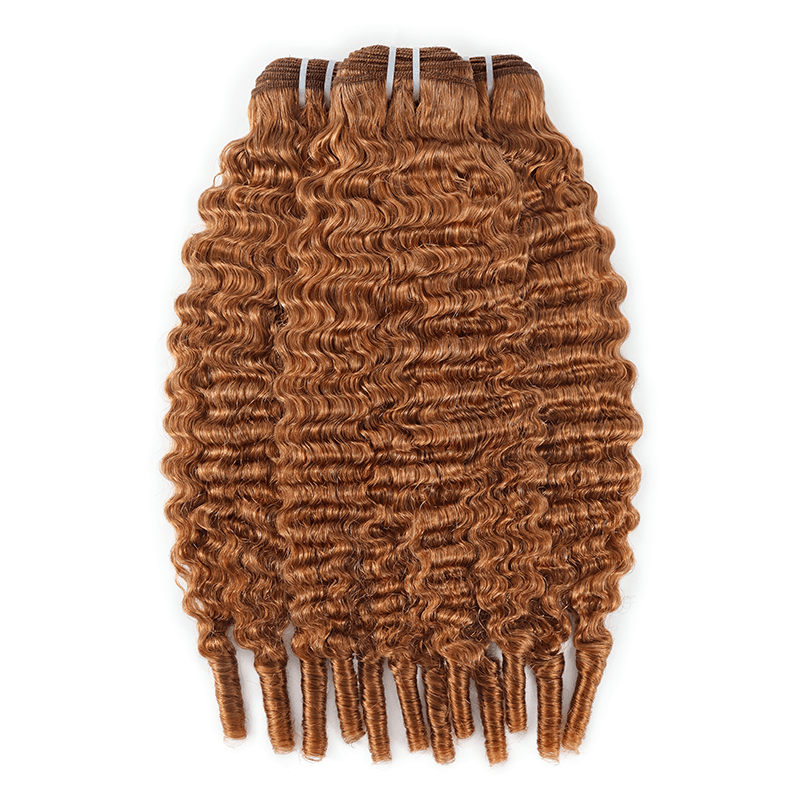 RhisoHair #30 Honey Brown Burmese Curly Human Hair Bundles Auburn Brown Double Weft Weave 100% Unprocessed Brazilian Virgin Human Hair Extensions