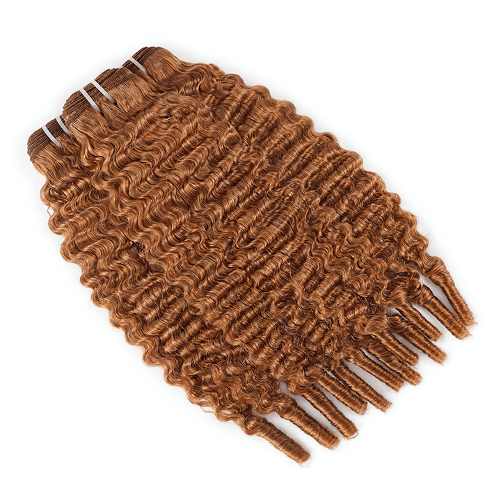 RhisoHair #30 Honey Brown Burmese Curly Human Hair Bundles Auburn Brown Double Weft Weave 100% Unprocessed Brazilian Virgin Human Hair Extensions