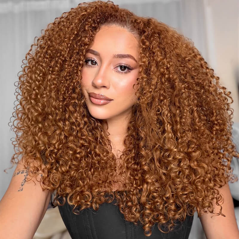 RhisoHair #30 Warm Chestnut Brown Burmese Curly Crochet Hair Machine Made Braiding Feather Human Hair Extension
