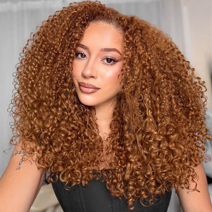 RhisoHair #30 Warm Chestnut Brown Burmese Curly Crochet Hair Machine Made Braiding Feather Human Hair Extension