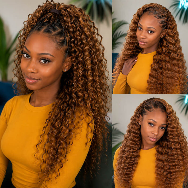 RhisoHair Multiple Colors Available Deep Wave Feather Crochet Human Hair Extensions for Braiding