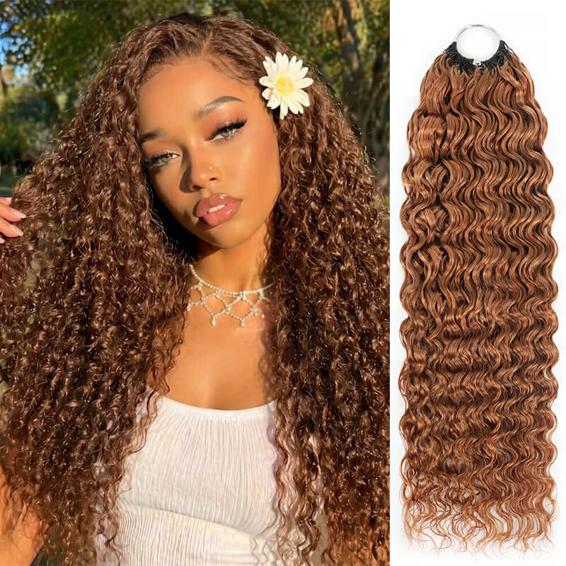 RhisoHair #30 Copper Brown Hair Color Water Wave Crochet Hair Machine Made Feather Human Hair Extension