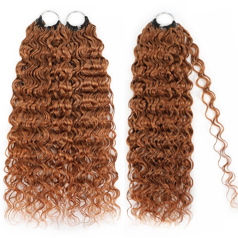 RhisoHair #30 Copper Brown Hair Color Water Wave Crochet Hair Machine Made Feather Human Hair Extension