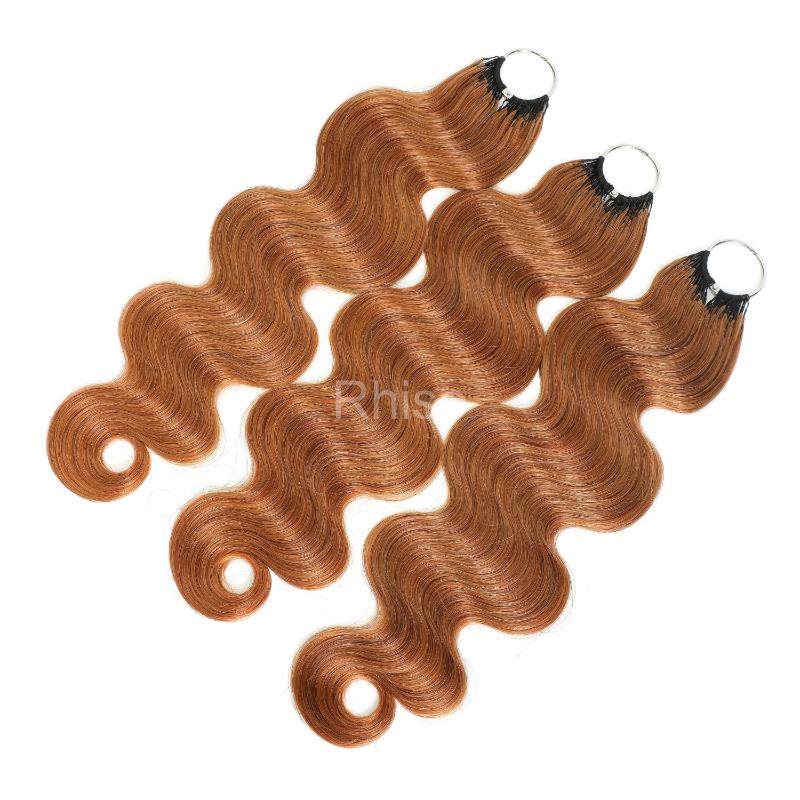 RhisoHair #30 Copper Brown Body Wave Crochet Hair Machine Made Feather Human Hair Extension 