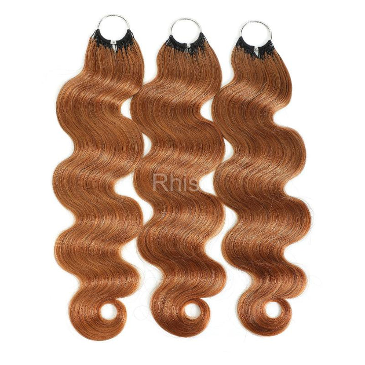 RhisoHair #30 Copper Brown Body Wave Crochet Hair Machine Made Feather Human Hair Extension 
