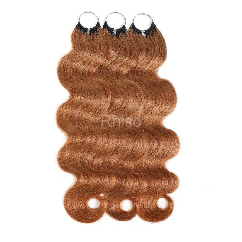 RhisoHair #30 Copper Brown Body Wave Crochet Hair Machine Made Feather Human Hair Extension 