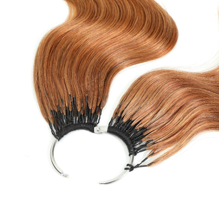 RhisoHair #30 Copper Brown Body Wave Crochet Hair Machine Made Feather Human Hair Extension 