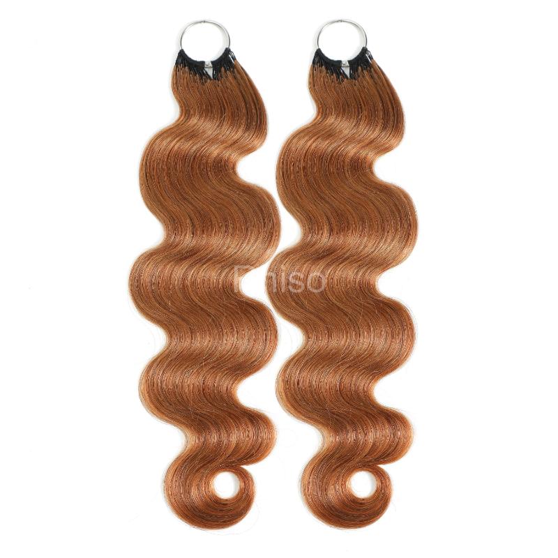 RhisoHair #30 Copper Brown Body Wave Crochet Hair Machine Made Feather Human Hair Extension 