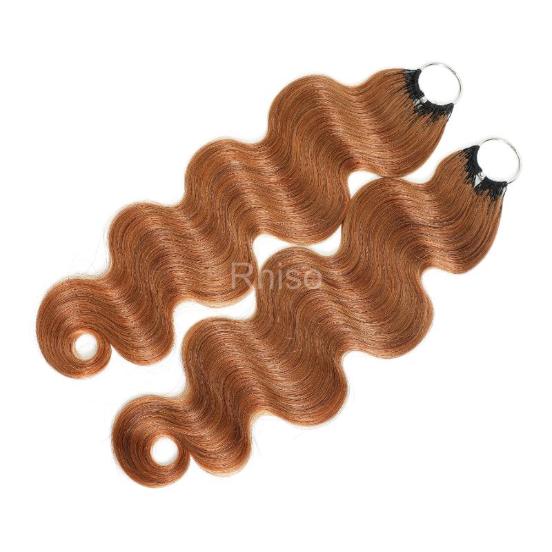 RhisoHair #30 Copper Brown Body Wave Crochet Hair Machine Made Feather Human Hair Extension 