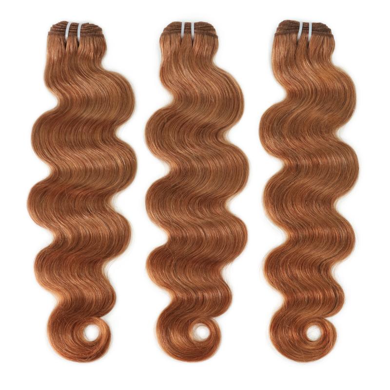 RhisoHair #30 Light Brown Body Wave Human Hair Bundles Auburn Brown Double Weft Weave 100% Unprocessed Brazilian Virgin Human Hair Extensions