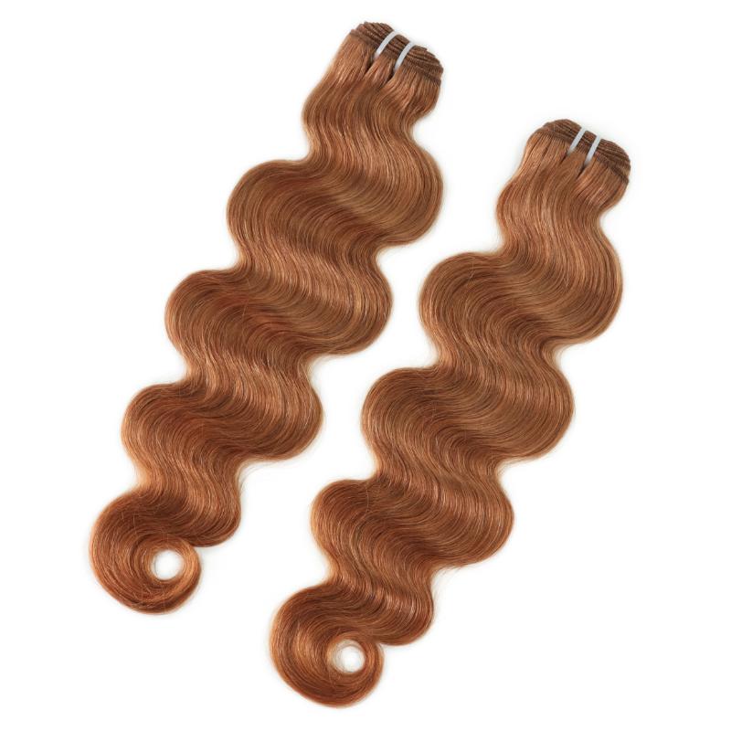 RhisoHair #30 Light Brown Body Wave Human Hair Bundles Auburn Brown Double Weft Weave 100% Unprocessed Brazilian Virgin Human Hair Extensions