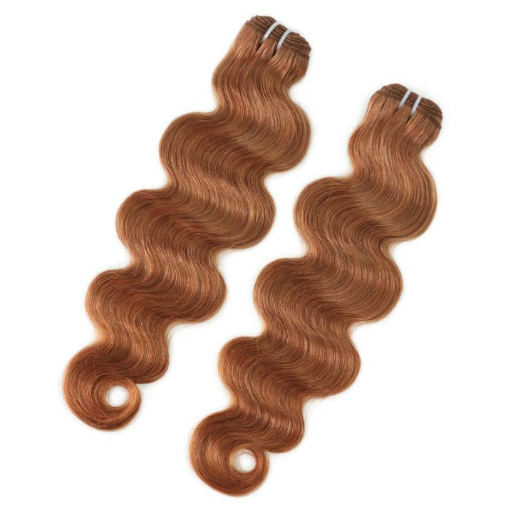 RhisoHair #30 Light Brown Body Wave Human Hair Bundles Auburn Brown Double Weft Weave 100% Unprocessed Brazilian Virgin Human Hair Extensions