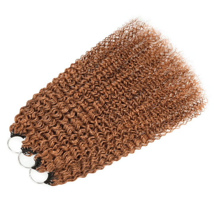 RhisoHair #30 Copper Brown Hair Color Jerry Curly Crochet Hair Machine Made Feather Human Hair Extension