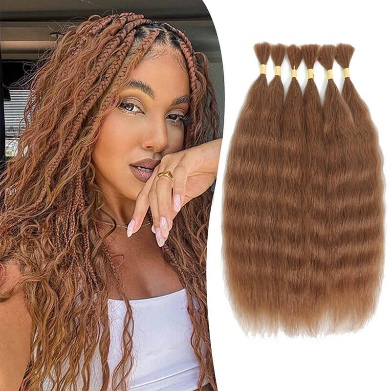 RHISO 18Inch #30 Copper Brown Super Wave Bulk Human Hair Extensions for Boho Braids – Wet and Wavy No Weft Human Hair 4 Bundles/Pack 160g