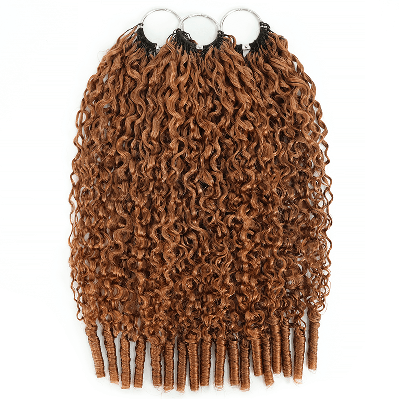 RhisoHair #30 Warm Chestnut Brown Burmese Curly Crochet Hair Machine Made Braiding Feather Human Hair Extension