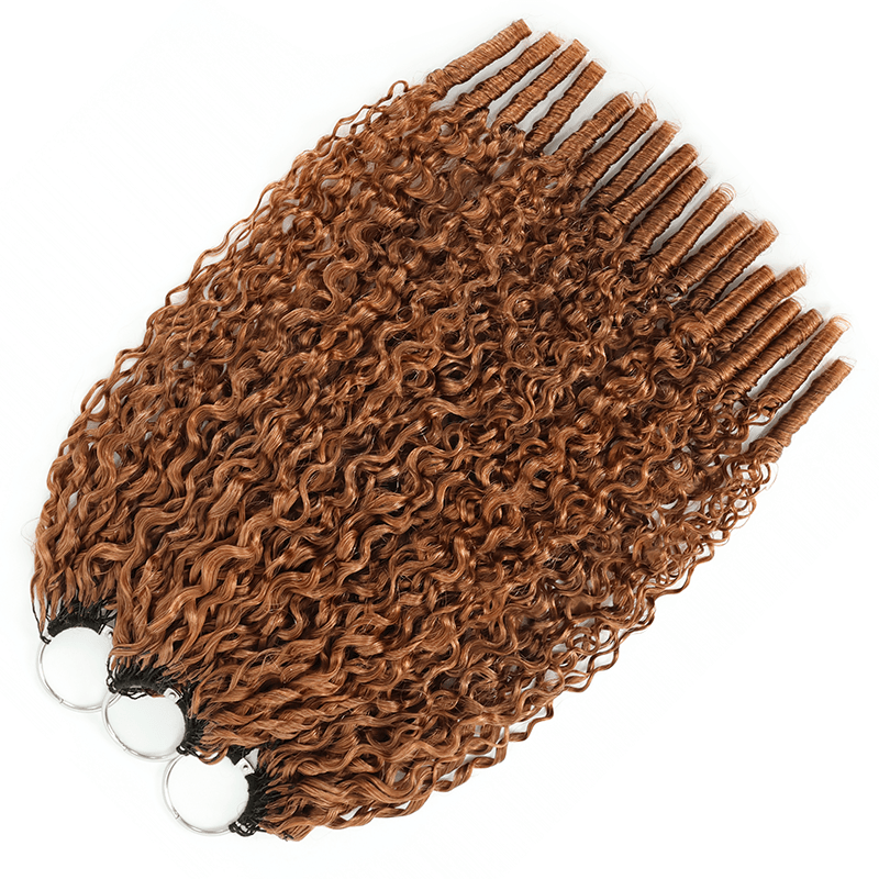 RhisoHair #30 Warm Chestnut Brown Burmese Curly Crochet Hair Machine Made Braiding Feather Human Hair Extension