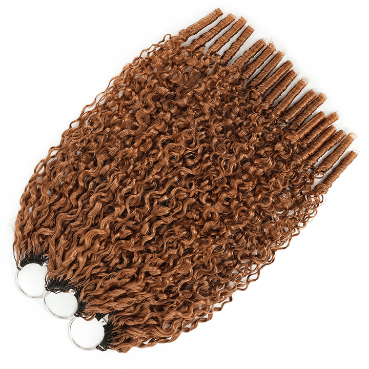 RhisoHair #30 Warm Chestnut Brown Burmese Curly Crochet Hair Machine Made Braiding Feather Human Hair Extension