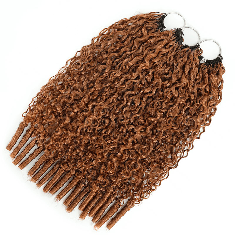 RhisoHair #30 Warm Chestnut Brown Burmese Curly Crochet Hair Machine Made Braiding Feather Human Hair Extension