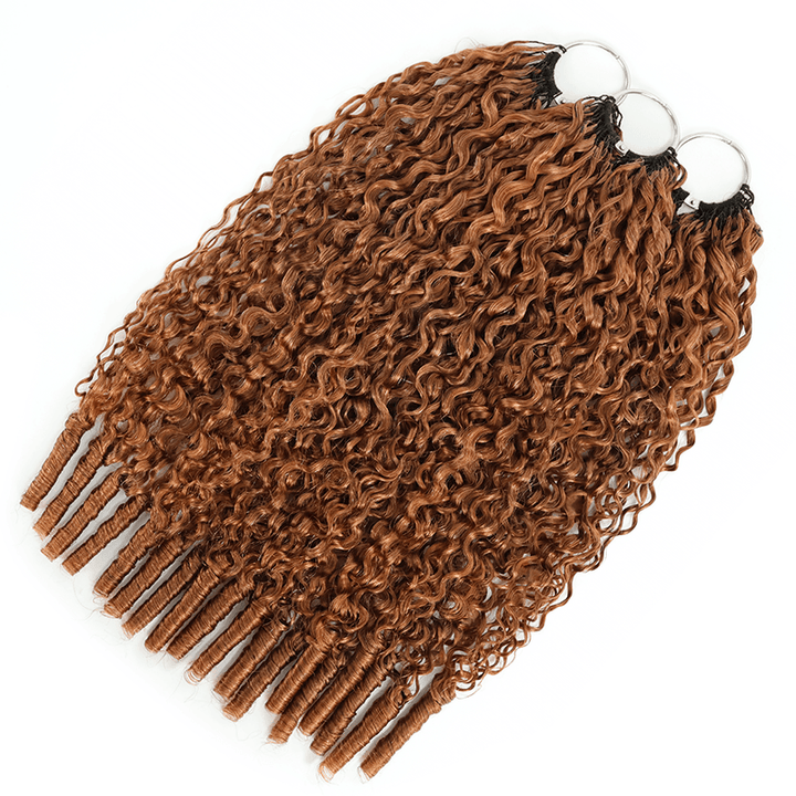 RhisoHair #30 Warm Chestnut Brown Burmese Curly Crochet Hair Machine Made Braiding Feather Human Hair Extension
