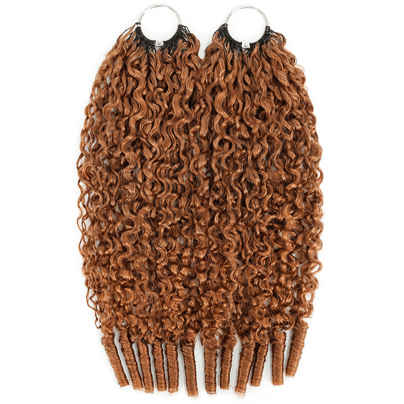 RhisoHair #30 Warm Chestnut Brown Burmese Curly Crochet Hair Machine Made Braiding Feather Human Hair Extension