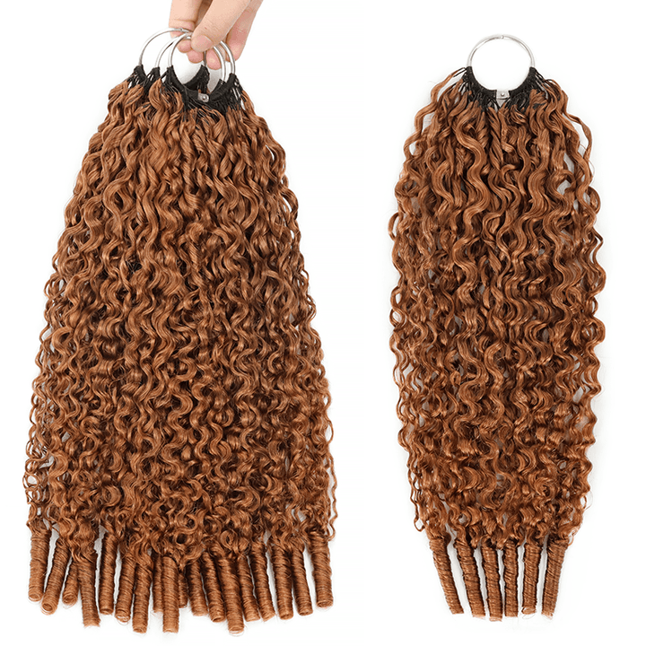 RhisoHair #30 Warm Chestnut Brown Burmese Curly Crochet Hair Machine Made Braiding Feather Human Hair Extension