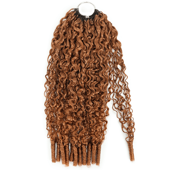 RhisoHair #30 Warm Chestnut Brown Burmese Curly Crochet Hair Machine Made Braiding Feather Human Hair Extension