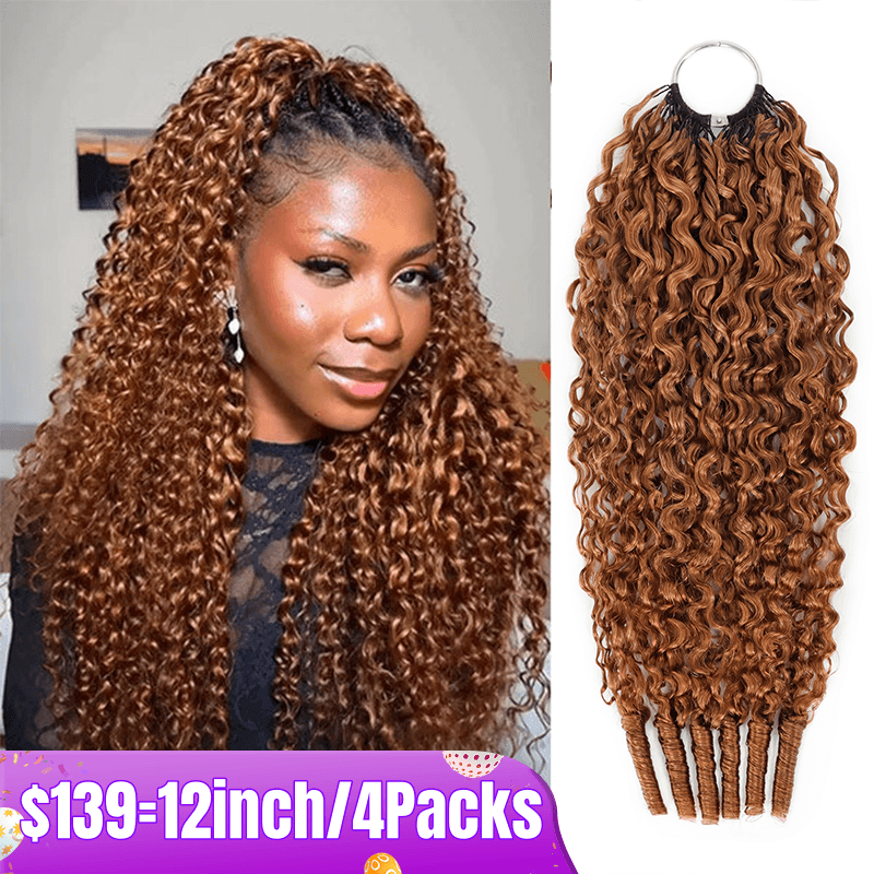 Flash Sale No Code: 4Packs #30 Light Auburn Burmese Curly Crochet Hair Machine Made Feather Human Hair Extension-RhisoHair