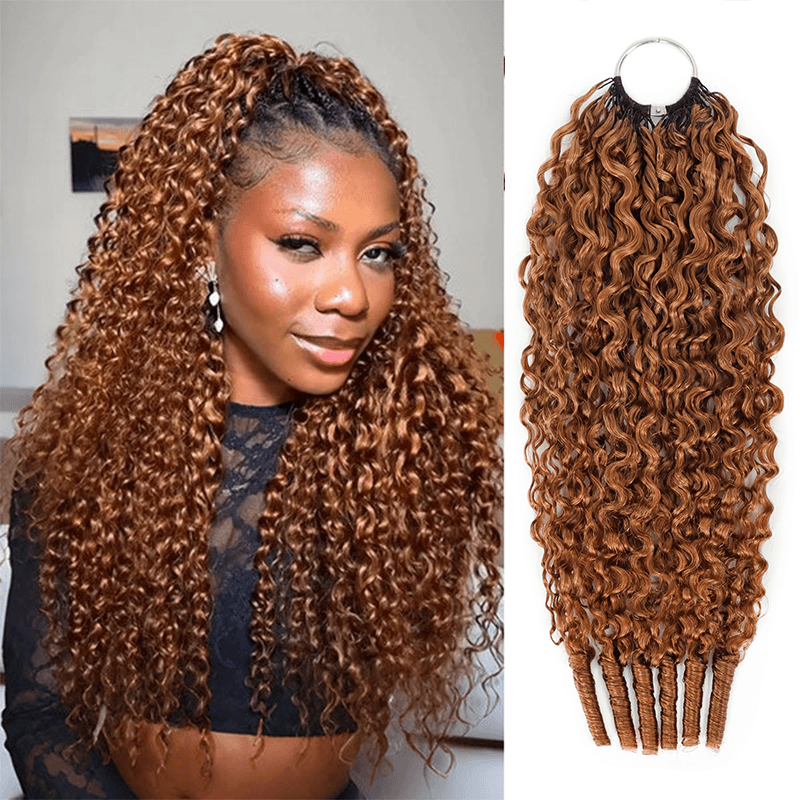 Flash Sale No Code: 5Packs #30 Light Auburn Burmese Curly Crochet Hair Machine Made Feather Human Hair Extension-RhisoHair