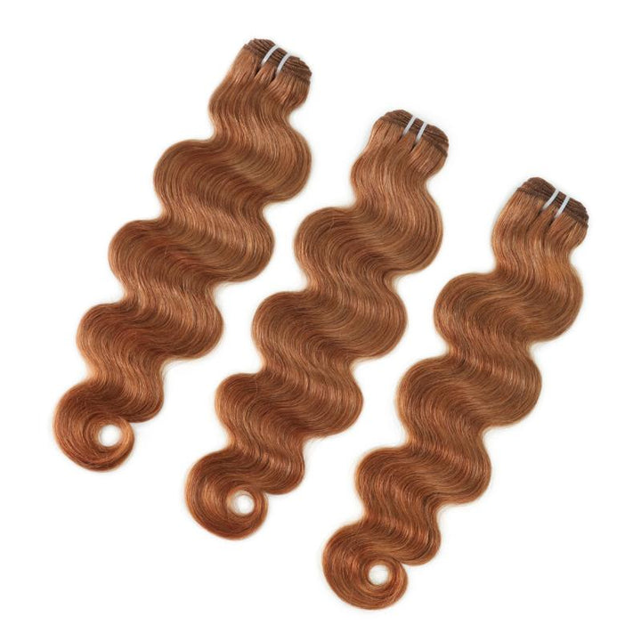 RhisoHair #30 Light Brown Body Wave Human Hair Bundles Auburn Brown Double Weft Weave 100% Unprocessed Brazilian Virgin Human Hair Extensions