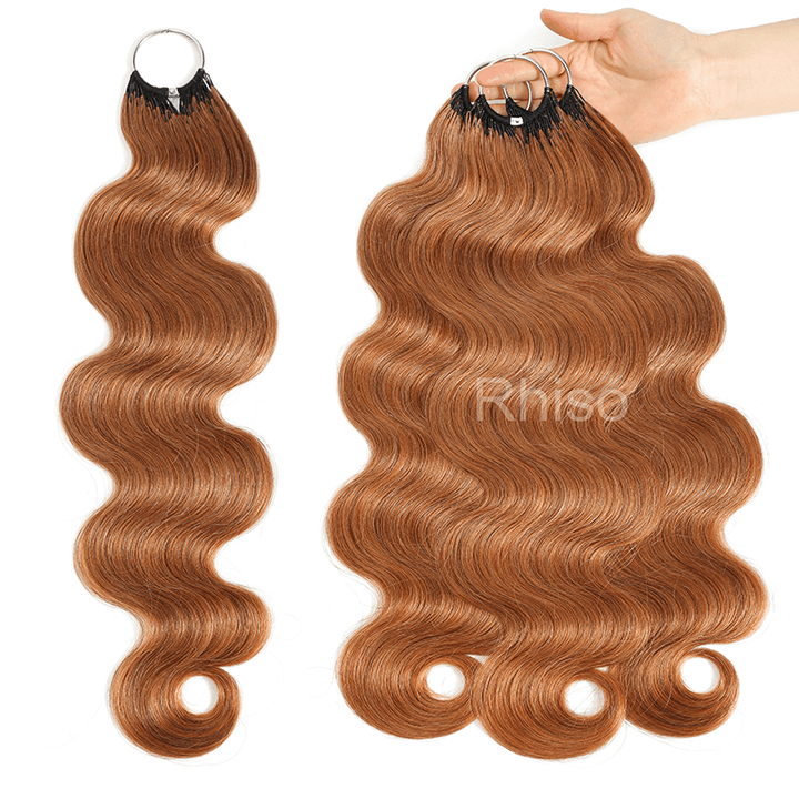 RhisoHair #30 Copper Brown Body Wave Crochet Hair Machine Made Feather Human Hair Extension