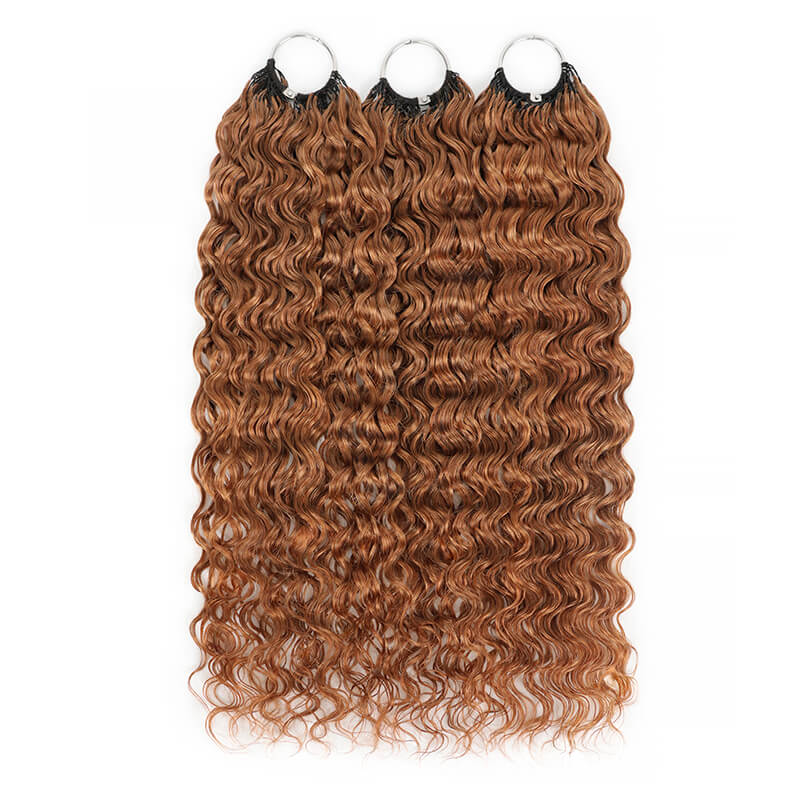 RhisoHair #30 Copper Brown Hair Color Water Wave Crochet Hair Machine Made Feather Human Hair Extension