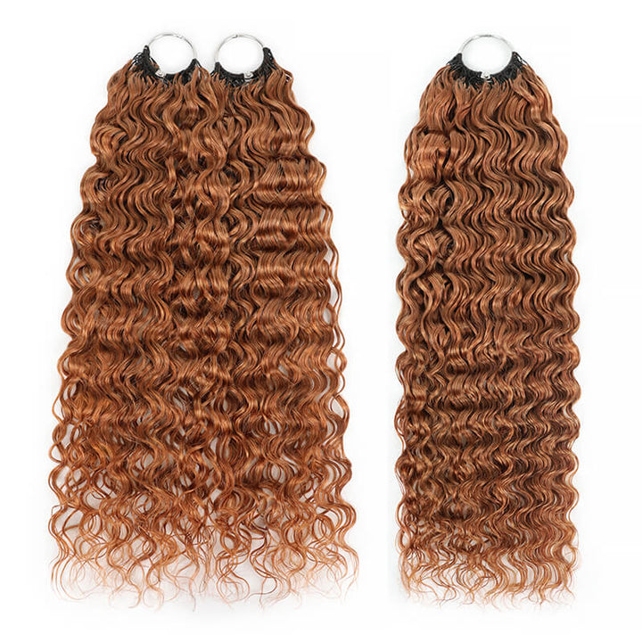RhisoHair #30 Copper Brown Crochet Hair Water Wave/Body Wave Machine Made Feather Human Hair Extension
