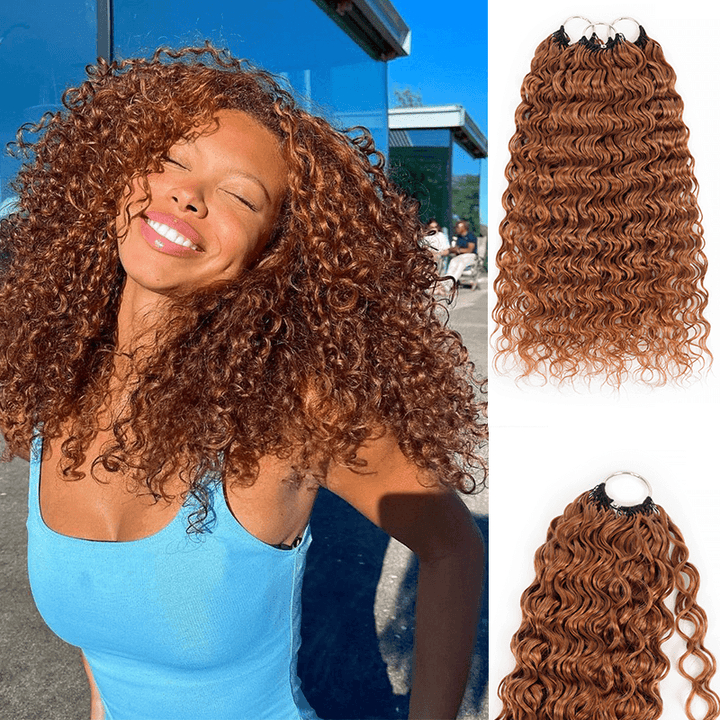 RhisoHair #30 Copper Brown Crochet Hair Water Wave/Body Wave Machine Made Feather Human Hair Extension