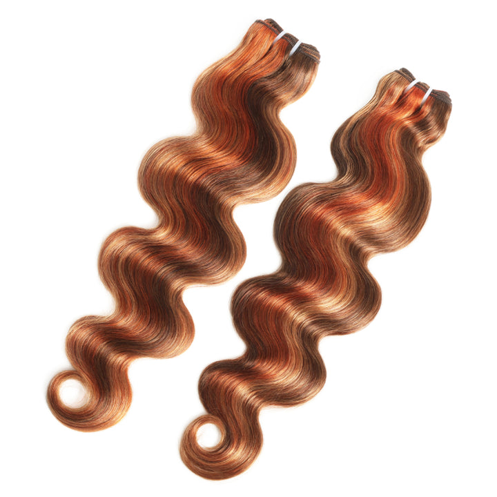 RhisoHair 3Body Wave Bundles P4/27/350 Mix Brown Highlight Human Hair 100% Unprocessed Brazilian Virgin Human Hair Double Weft Extensions