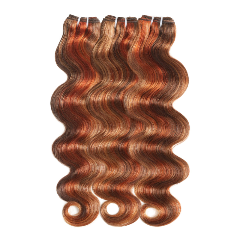 RhisoHair 3Body Wave Bundles P4/27/350 Mix Brown Highlight Human Hair 100% Unprocessed Brazilian Virgin Human Hair Double Weft Extensions