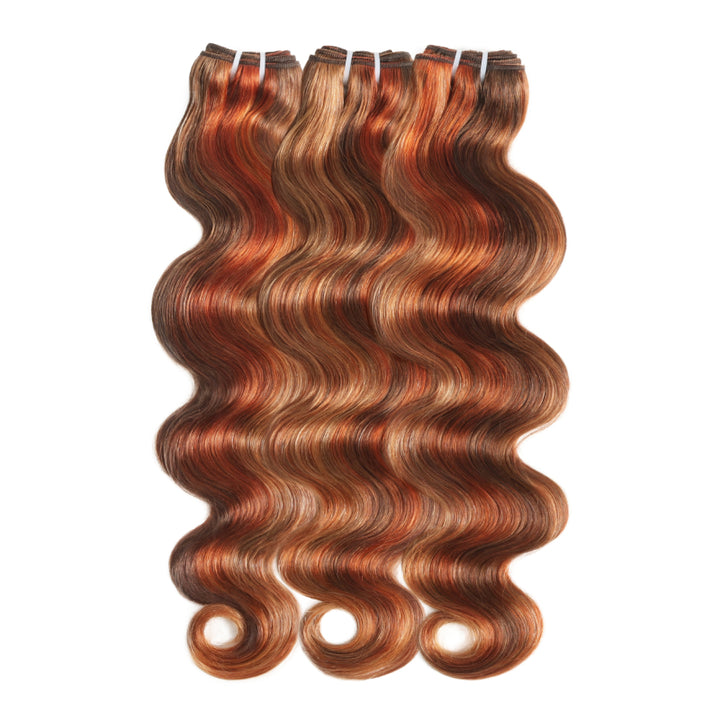 RhisoHair 3Body Wave Bundles P4/27/350 Mix Brown Highlight Human Hair 100% Unprocessed Brazilian Virgin Human Hair Double Weft Extensions