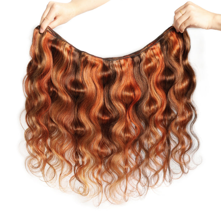 RhisoHair 3Body Wave Bundles P4/27/350 Mix Brown Highlight Human Hair 100% Unprocessed Brazilian Virgin Human Hair Double Weft Extensions