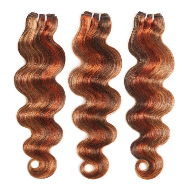 RhisoHair 3Body Wave Bundles P4/27/350 Mix Brown Highlight Human Hair 100% Unprocessed Brazilian Virgin Human Hair Double Weft Extensions