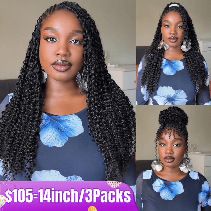 RhisoHair 3Packs 150g Soft Natural Black Jerry Curly/Deep Wave/Burmese Curly Miracle Knots Feather Crochet Braid Human Hair Extensions