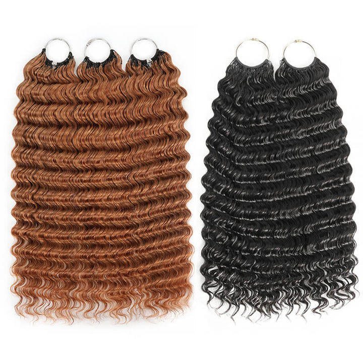 24H Fast Shipping |3Packs #30 Copper Brown With 2Packs Natural Black Deep Wave Feather Crochet Human Hair Extension