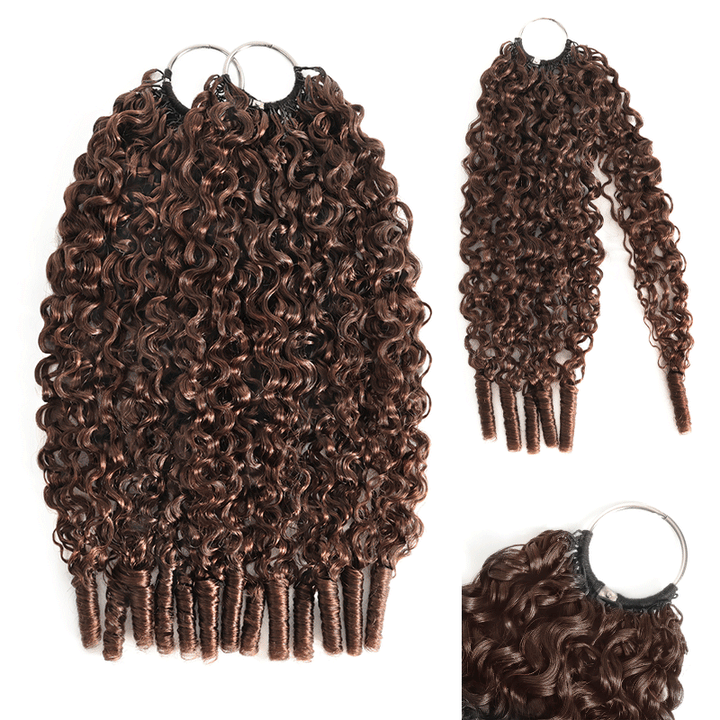 RhisoHair 3Packs #4 Chocolate Brown With 2Packs Natural Black Burmese Curly Honey Blonde Highlight Crochet Hair Machine Made Feather Human Hair Extension