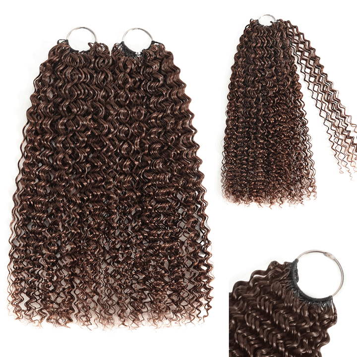 RhisoHair 3Packs #4 Chocolate Brown With 2Packs Natural Black Jerry Curly Honey Blonde Highlight Crochet Hair Machine Made Feather Human Hair Extension