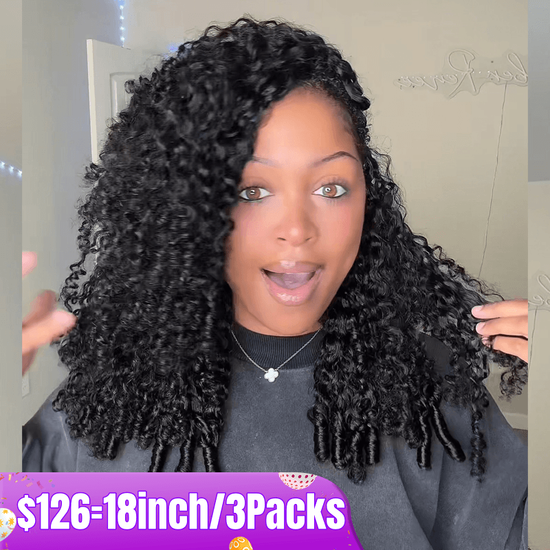 Flash Sale No Code: 3Packs Burmese Curly Crochet Hair Natural Black Machine Made Feather Human Hair Extension-Rhiso Hair